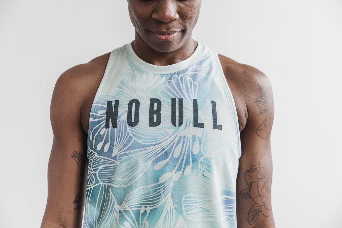 Nobull High-Neck Women\'s Tank Tops Green Floral | Australia (JX4820)
